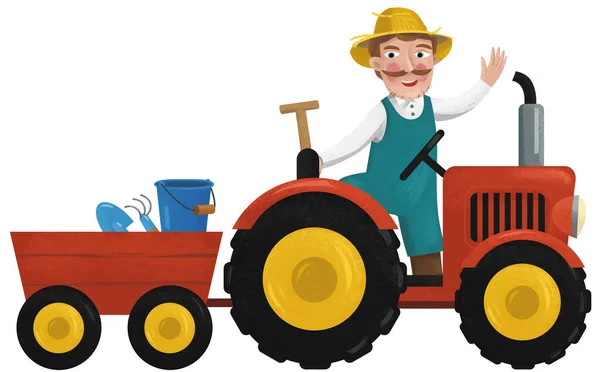 Rajzfilm Jelenet Dolgozó Farmer Illusztráció Gyerekeknek — Stock Fotó