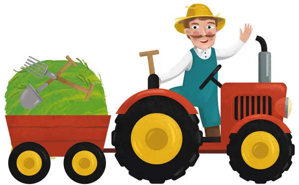 Cartoon Scene Working Farmer Illustration Children — Stock Photo, Image