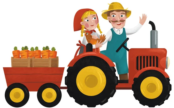 Cartoon Scene Farmer Family Husband Wife Illustration Children — Stock Photo, Image