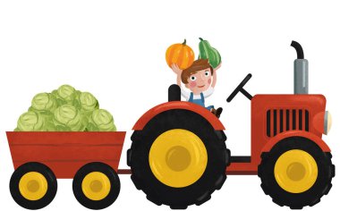 Çalışan çiftçi çocuk resimli karikatür sahnesi