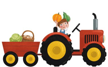 Çalışan çiftçi çocuk resimli karikatür sahnesi