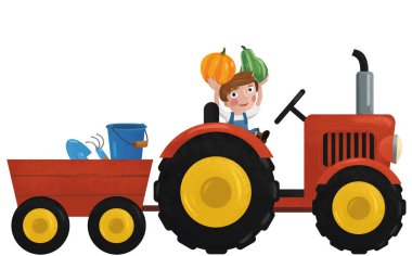 Çalışan çiftçi çocuk resimli karikatür sahnesi