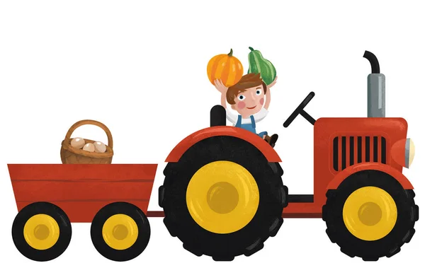 Σκηνή Κινουμένων Σχεδίων Τον Εργαζόμενο Αγρότη Γιο Εικονογράφηση Για Παιδιά — Φωτογραφία Αρχείου