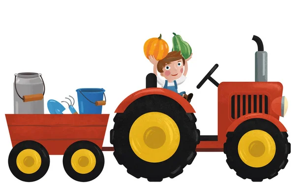 Zeichentrickszene Mit Arbeitendem Bauernsohn Als Illustration Für Kinder — Stockfoto