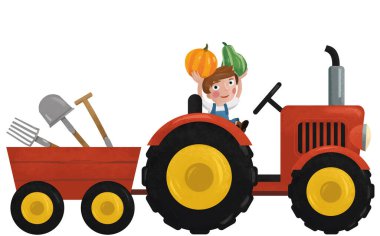 Çalışan çiftçi çocuk resimli karikatür sahnesi