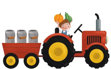 Çalışan çiftçi çocuk resimli karikatür sahnesi