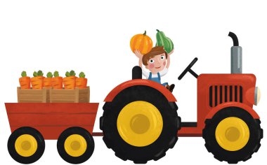 Çalışan çiftçi çocuk resimli karikatür sahnesi