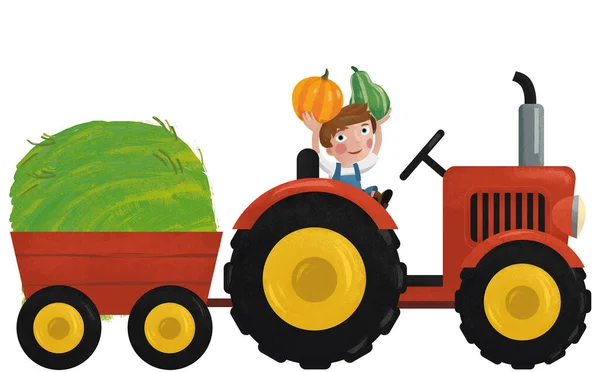 Desenho Animado Cena Com Trabalhador Agricultor Filho Ilustração Para Crianças — Fotografia de Stock