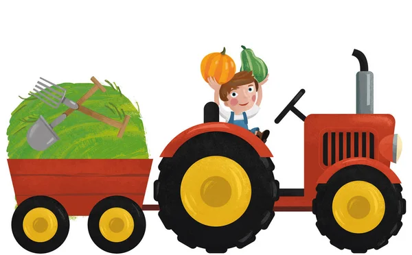 Σκηνή Κινουμένων Σχεδίων Τον Εργαζόμενο Αγρότη Γιο Εικονογράφηση Για Παιδιά — Φωτογραφία Αρχείου