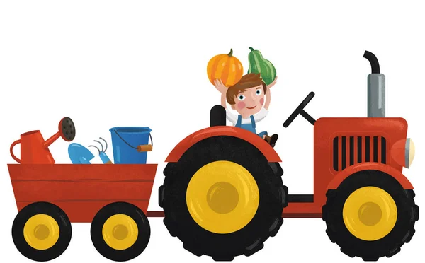 Zeichentrickszene Mit Arbeitendem Bauernsohn Als Illustration Für Kinder — Stockfoto