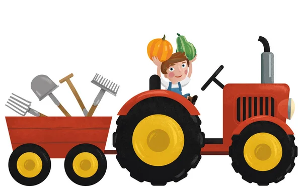 cartoon scene with working farmer son illustration for children
