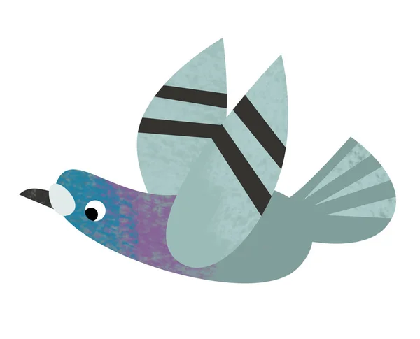 cartoon funny bird flying isolated on white background illustration for children