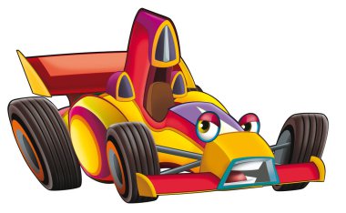 Çizgi film komik bolide spor araba çocuklar için izole bir illüstrasyon