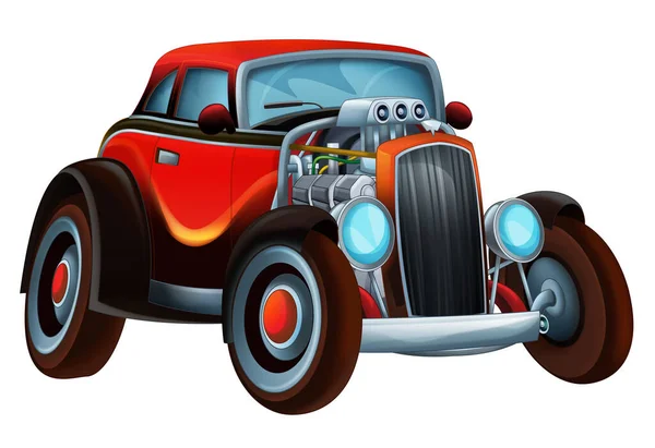 Koel Uitziende Cartoon Hot Rod Geïsoleerd Illustratie Voor Kinderen — Stockfoto