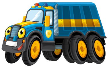çocuklar için canavar kamyon gülümseyen araç illüstrasyon gibi görünümlü karikatür mutlu ve komik off road polis arabası