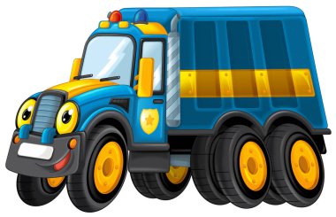 çocuklar için canavar kamyon gülümseyen araç illüstrasyon gibi görünümlü karikatür mutlu ve komik off road polis arabası