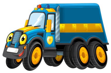 çocuklar için canavar kamyon gülümseyen araç illüstrasyon gibi görünümlü karikatür mutlu ve komik off road polis arabası