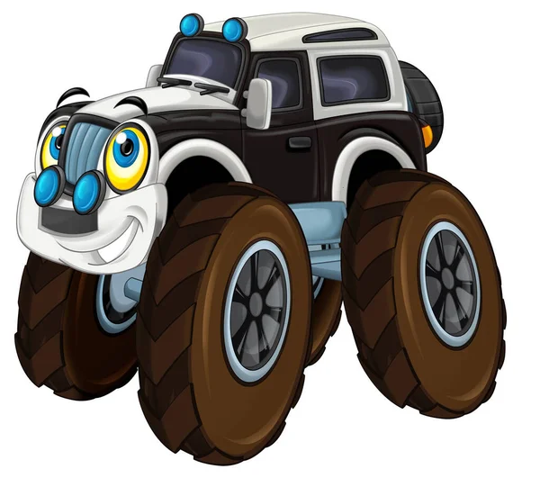 Cartoon Happy Funny Road Police Car Looking Monster Truck Smiling — Stock Photo, Image
