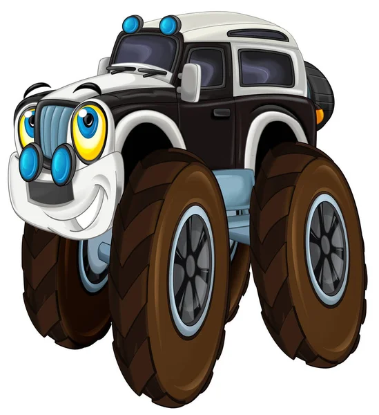 Cartoon Happy Funny Road Police Car Looking Monster Truck Smiling — Stock Photo, Image