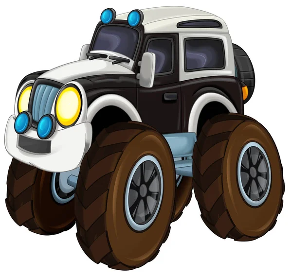 Cartoon Happy Funny Road Police Car Looking Monster Truck Smiling — Stock Photo, Image