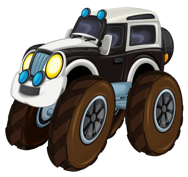 Cartoon Happy Funny Road Police Car Looking Monster Truck Smiling — Stock Photo, Image