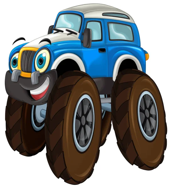 Cartoon Happy Funny Road Police Car Looking Monster Truck Smiling — Stock Photo, Image