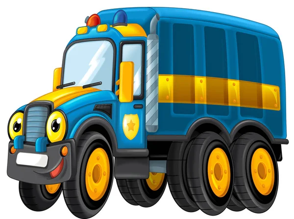 Karikatúra Boldog Vicces Road Rendőrségi Autó Néz Mint Monster Truck — Stock Fotó