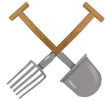 çizgi film çiftlik aleti yabası ve kürek çocuklar için izole edilmiş illüstrasyon