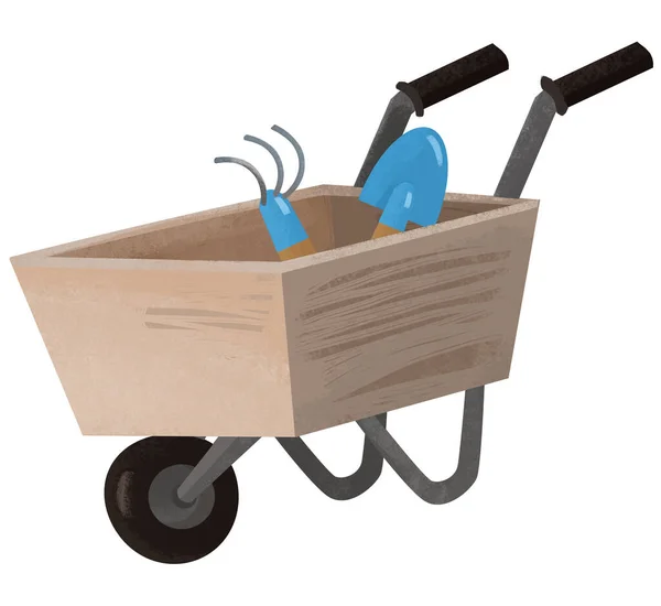 Cartoon Scene Wheelbarrow Garden Tools Illustration Children — Stock Photo, Image