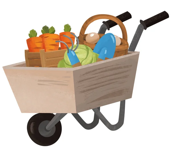 Cartoon Scene Wheelbarrow Vegetables Illustration Children — Stock Photo, Image