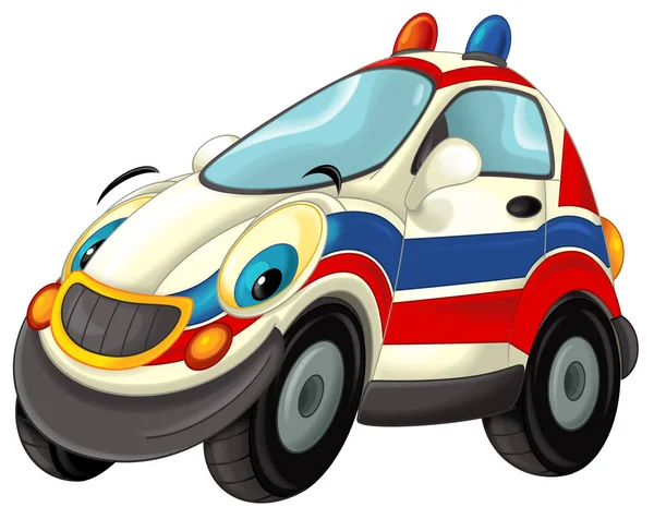 Cartoon Scene Funny Looking Ambulance Sedan Illustration Children — Stock Photo, Image