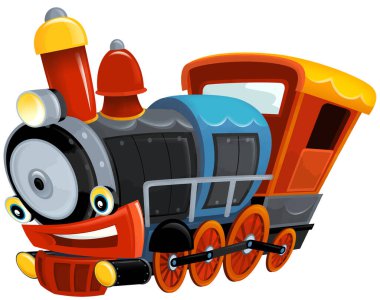 Çizgi film komik görünümlü buhar treni - beyaz arka planda izole - çocuklar için resimleme