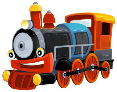 Çizgi film komik görünümlü buhar treni - beyaz arka planda izole - çocuklar için resimleme