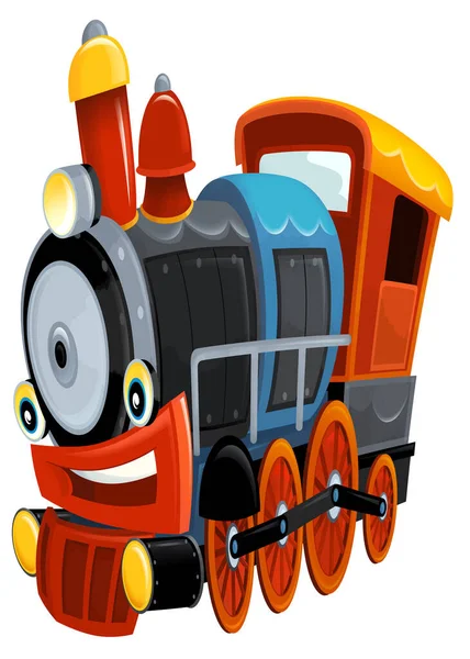 Desenhos Animados Engraçado Olhando Trem Vapor Isolado Fundo Branco Ilustração — Fotografia de Stock