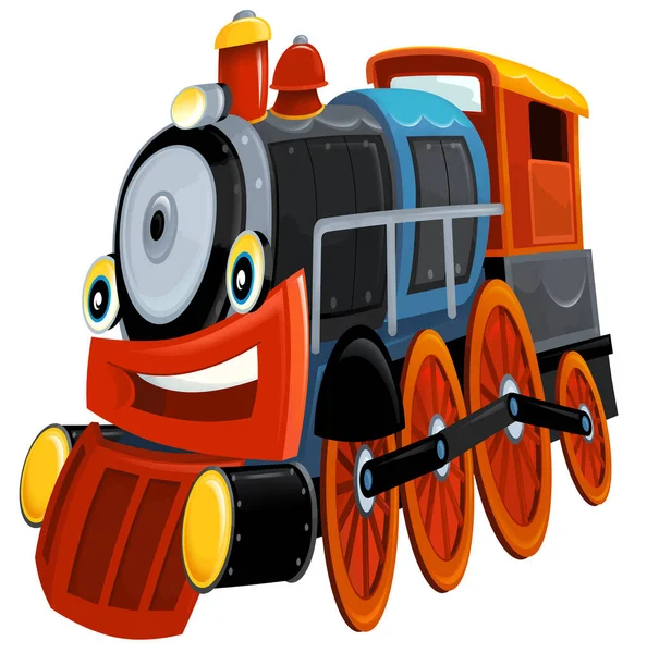 Cartoon Funny Looking Steam Train Isolated White Background Illustration Children — Stock Photo, Image