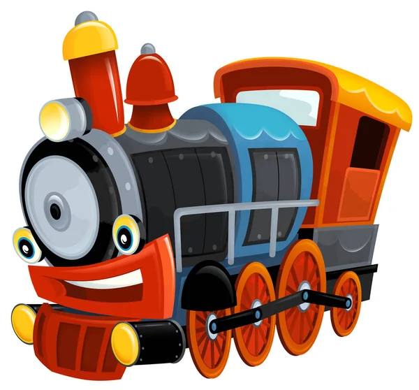 Cartoon Funny Looking Steam Train Isolated White Background Illustration Children — Stock Photo, Image