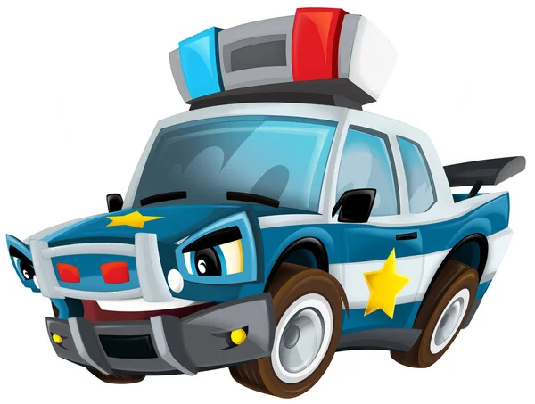 Dessin Animé Souriant Police Sur Fond Blanc Voiture Isolé Illustration — Photo