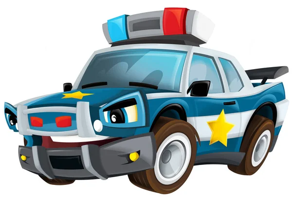 Cartoon Smiling Police White Background Car Isolated Illustration Children — Stock Photo, Image