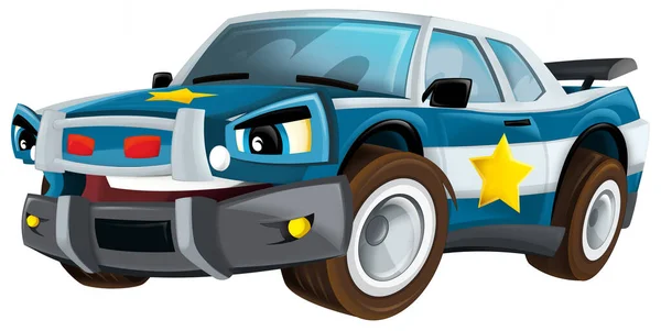 Kreskówka Uśmiechnięta Policja Białym Tle Samochód Izolowane Ilustracja Dla Dzieci — Zdjęcie stockowe