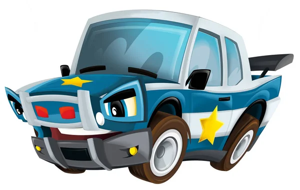 Мультфильм Улыбающаяся Полиция Белом Фоне Автомобиля Изолированные Иллюстрации Детей — стоковое фото