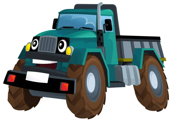 Cartoon Gelukkig Stortbak Truck Geïsoleerd Witte Achtergrond Illustratie Voor Kinderen — Stockfoto