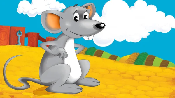 cartoon farm scene with mouse illustration for children