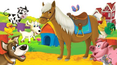 Çocuklar için at resimli çizgi film sahnesi