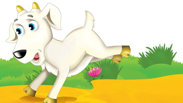 cartoon farm scene with goat illustration for children