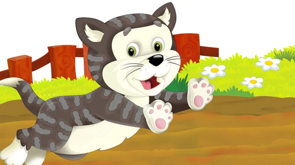 Cartoon Farm Scene Cat Illustration Children — Stock Photo, Image