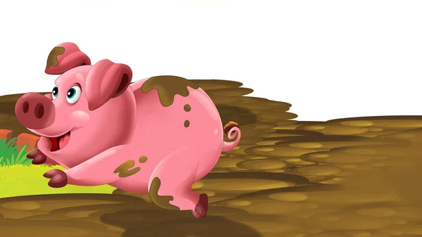 Cartoon Farm Scene Pig Illustration Children — Stock Photo, Image