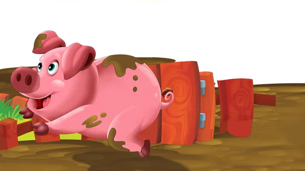 Cartoon Farm Scene Pig Illustration Children — Stock Photo, Image