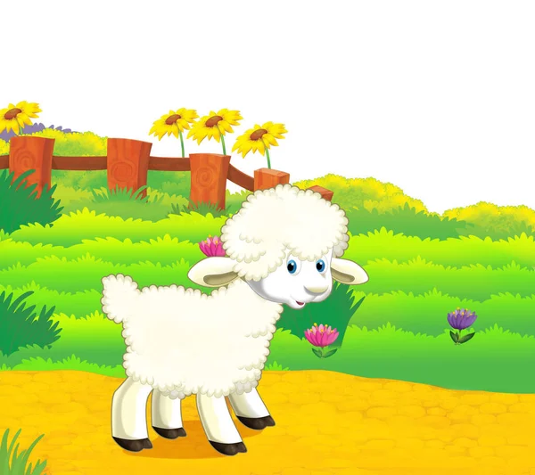 子供のための羊のイラストを持つ漫画農場のシーン — ストック写真