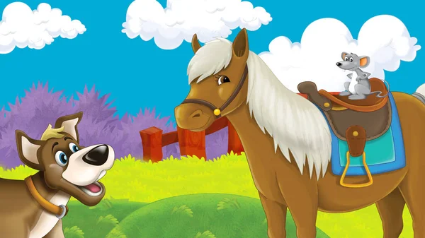 Γελοιογραφία Αγρόκτημα Σκηνή Άλογο Επιβήτορα Απεικόνιση Για Παιδιά — Φωτογραφία Αρχείου