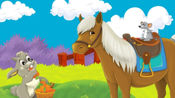 Cartoon Farm Scene Horse Stallion Illustration Children — Stock Photo, Image